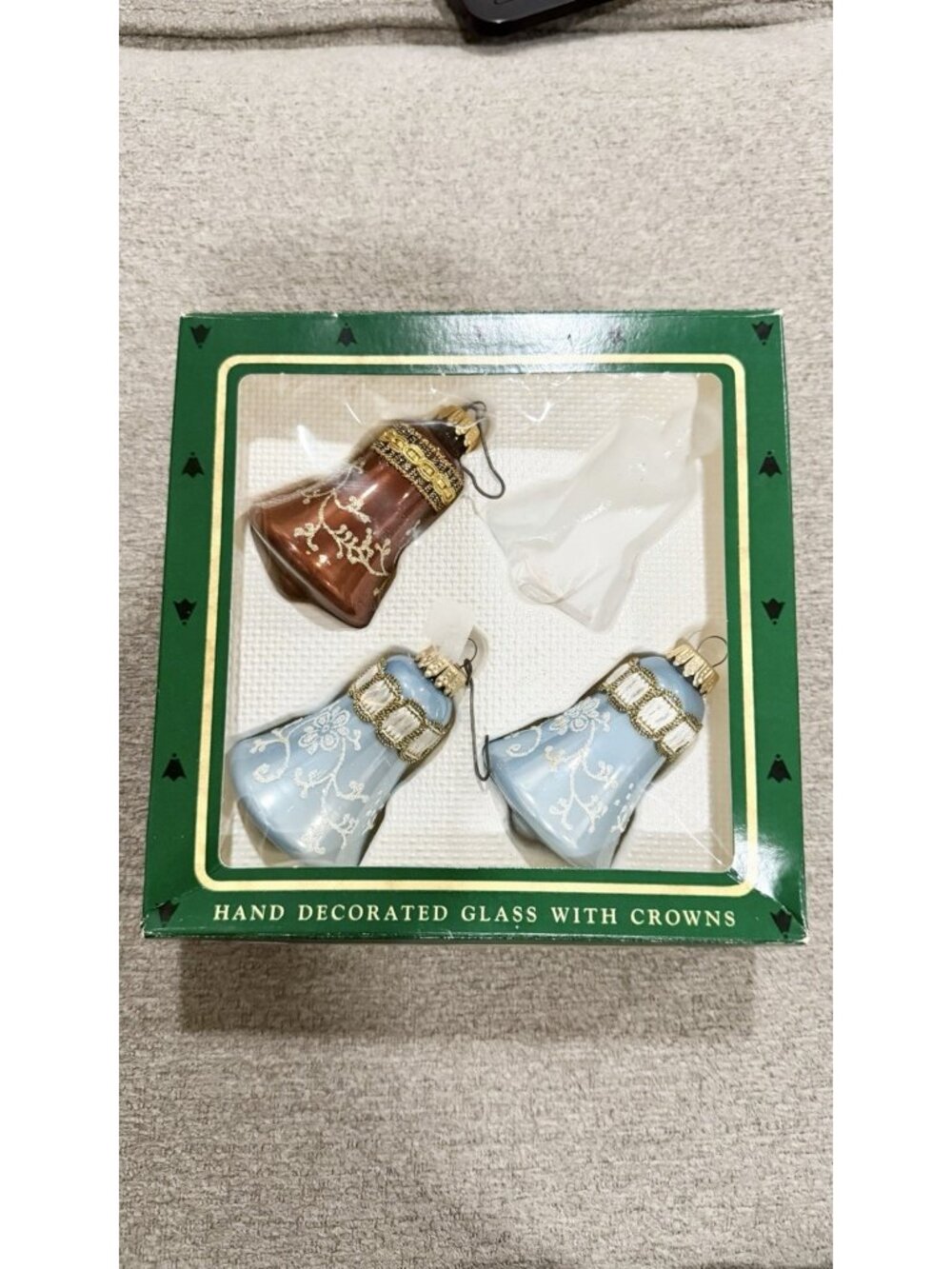 Krebs Decorative Christmas Bell Blown Glass Ornaments Set of 3 Vintage